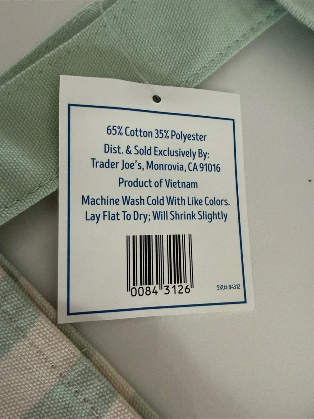 Trader Joe's Mint & Cream Striped Canvas Tote - Picture 2 of 2